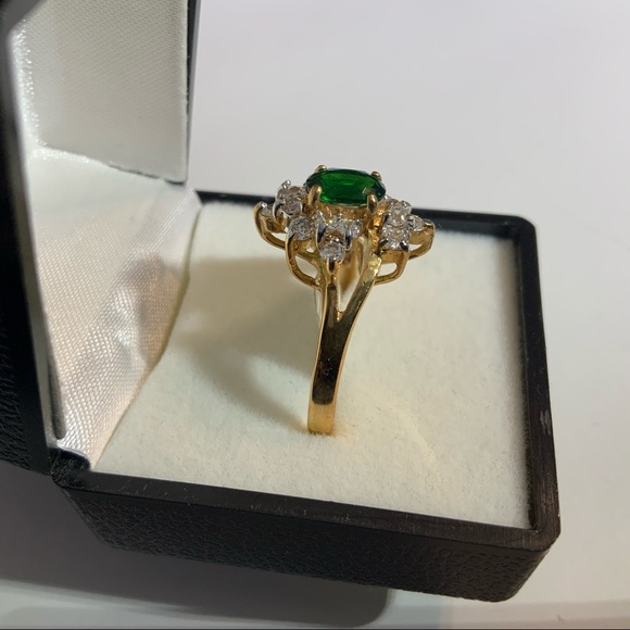 SYN EMERALD CLUSTER CZ GOLD PL RING SZ 10 14KT - Picture 3 of 16